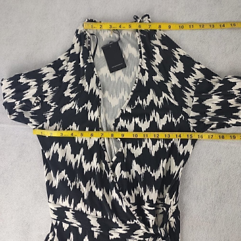 TART Black & White Faux Wrap Surplice Fit & Flare Soft Stretch Dress Sz M (NWT) - Picture 7 of 11